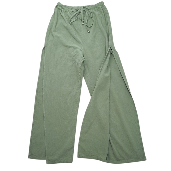 Linen Capri Cover Up Drawstring High Slit Pull On Pants Size XS - Picture 1 of 7